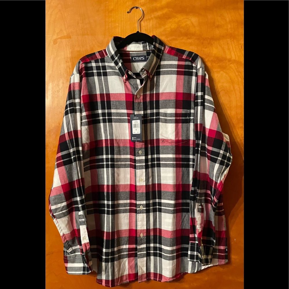 Chaps Lead Table White Sand Brushed Flannel Button Down🖤